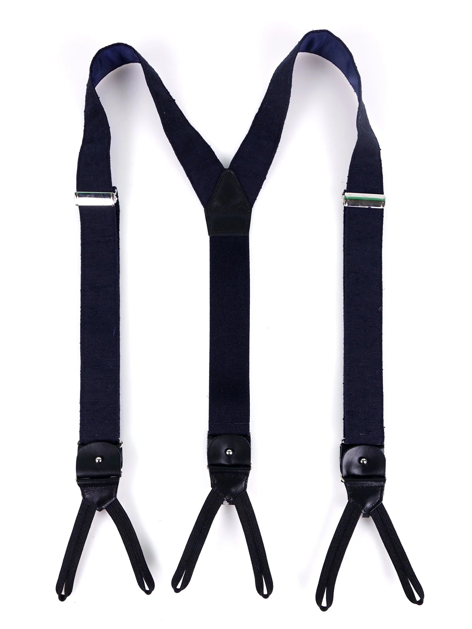 Bretelle a Y in seta shantung blu scuro