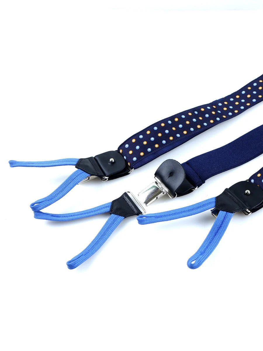 Bretelle a Y in seta in seta stampata blu scuro