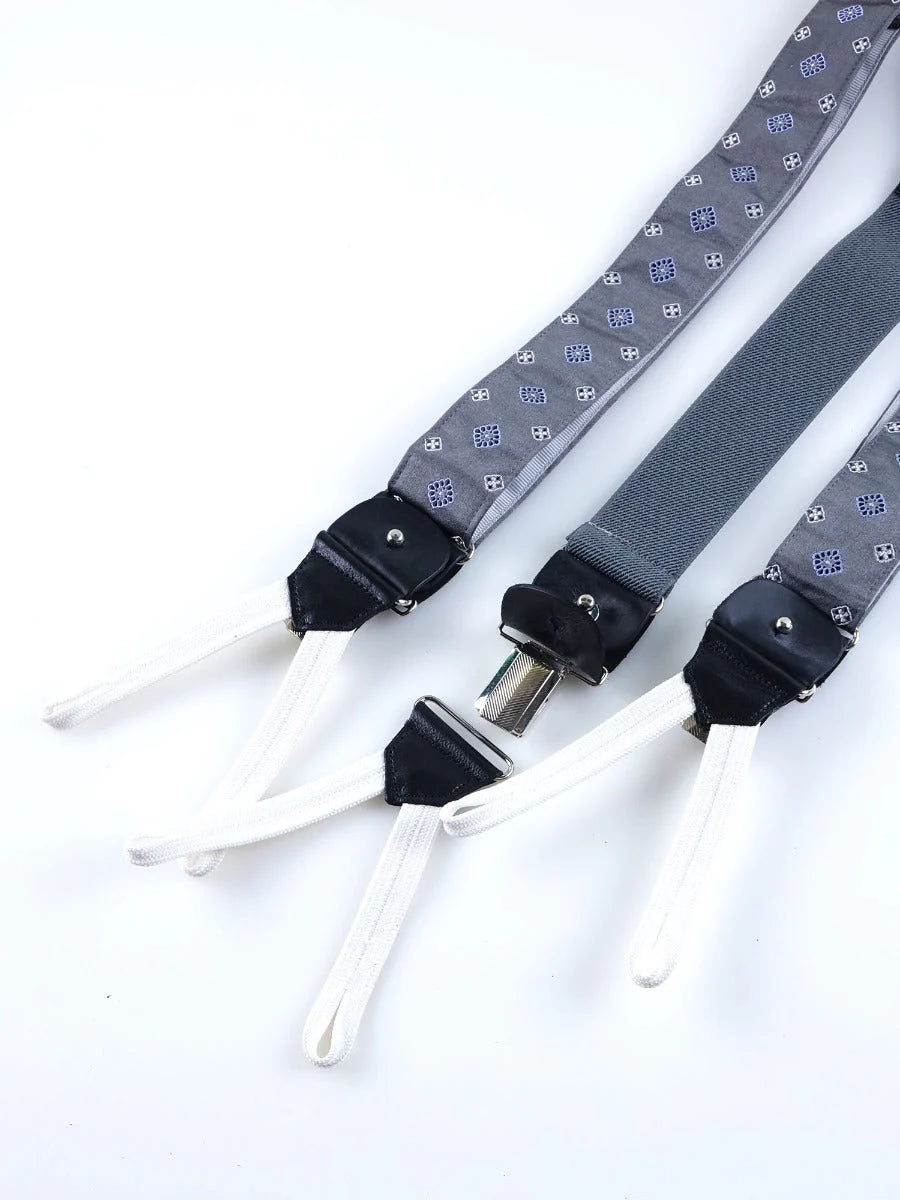 Bretelle a Y in seta in jacquard di seta grigio