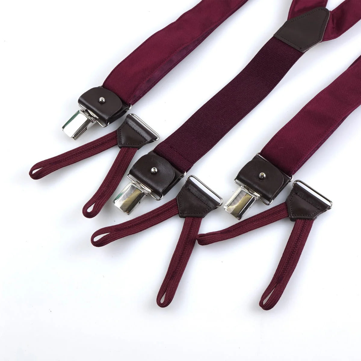 Bretelle a Y in seta stampata bordeoux