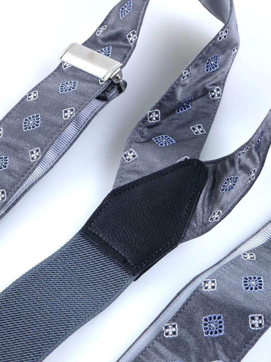 Bretelle a Y in seta in jacquard di seta grigio